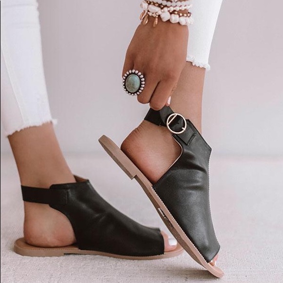 Ladies Slingback Open Toe Mule Flat Sandals. Snake - Picture 5 of 6